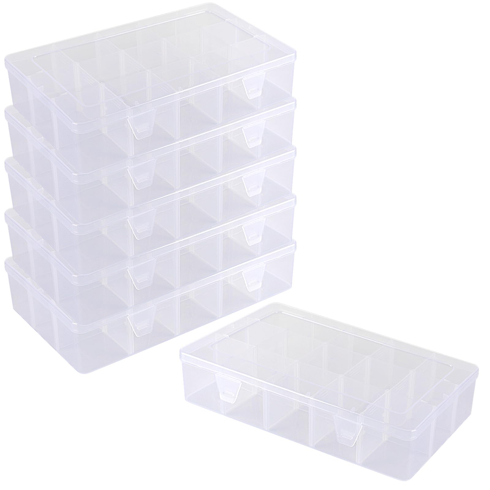 Boîtes de rangement plastique 15 compartiments pour bijoux, lot de 6