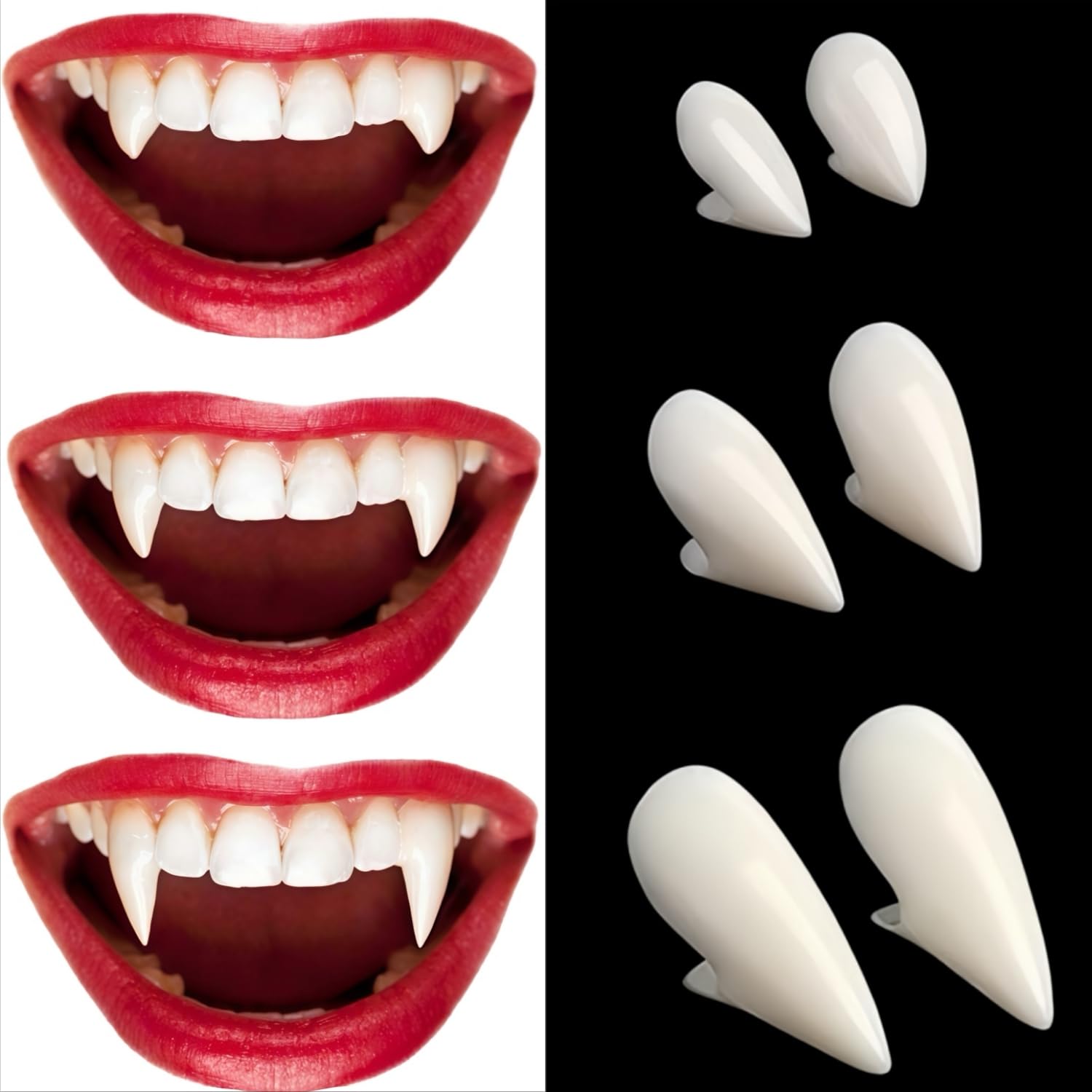 Halloween Vampire Teeth Fangs Vampire Accessories Realistic Vampire Fangs 3 Pairs 3 Sizes with Adhesive