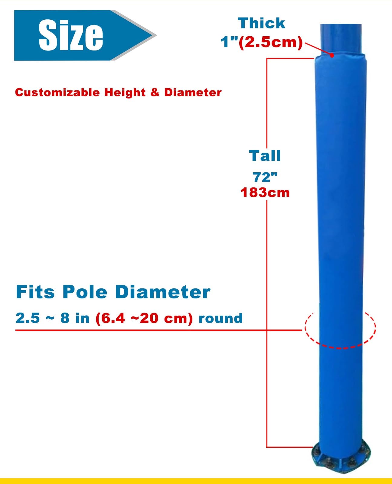 Żółta Zewnętrzna Osłona Słupa Koszykarskiego, Piankowa Tuleja Ochronna do Okrągłych Słupów, Amortyzująca Poduszka Bezpieczeństwa(4"(10cm) pole)