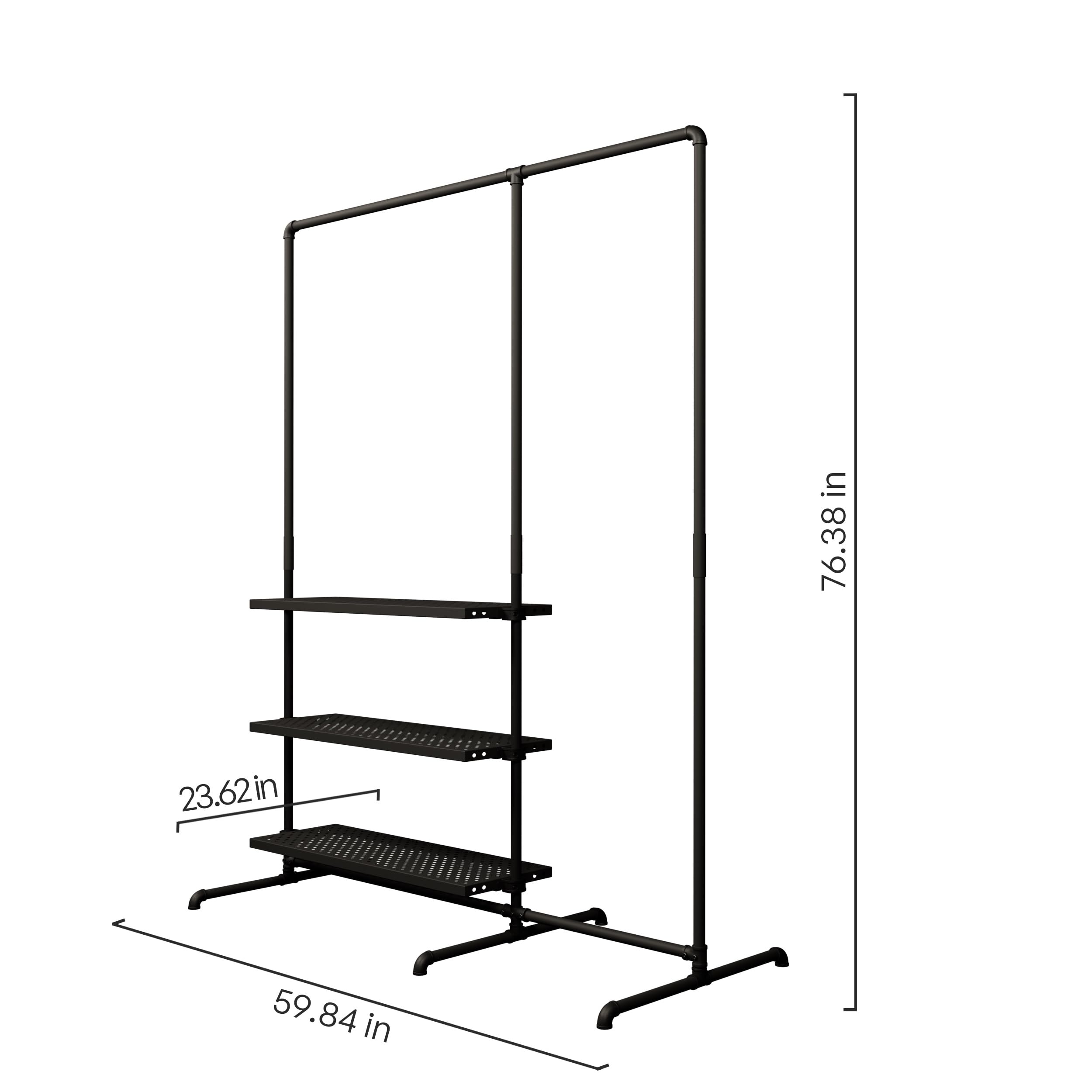 pamo Industrial Pipe Clothing Rack with Shelf - 260 lbs Capacity - Free Standing Clothes Rack and Walk In Closet with Metal Shelf for Wardrobe