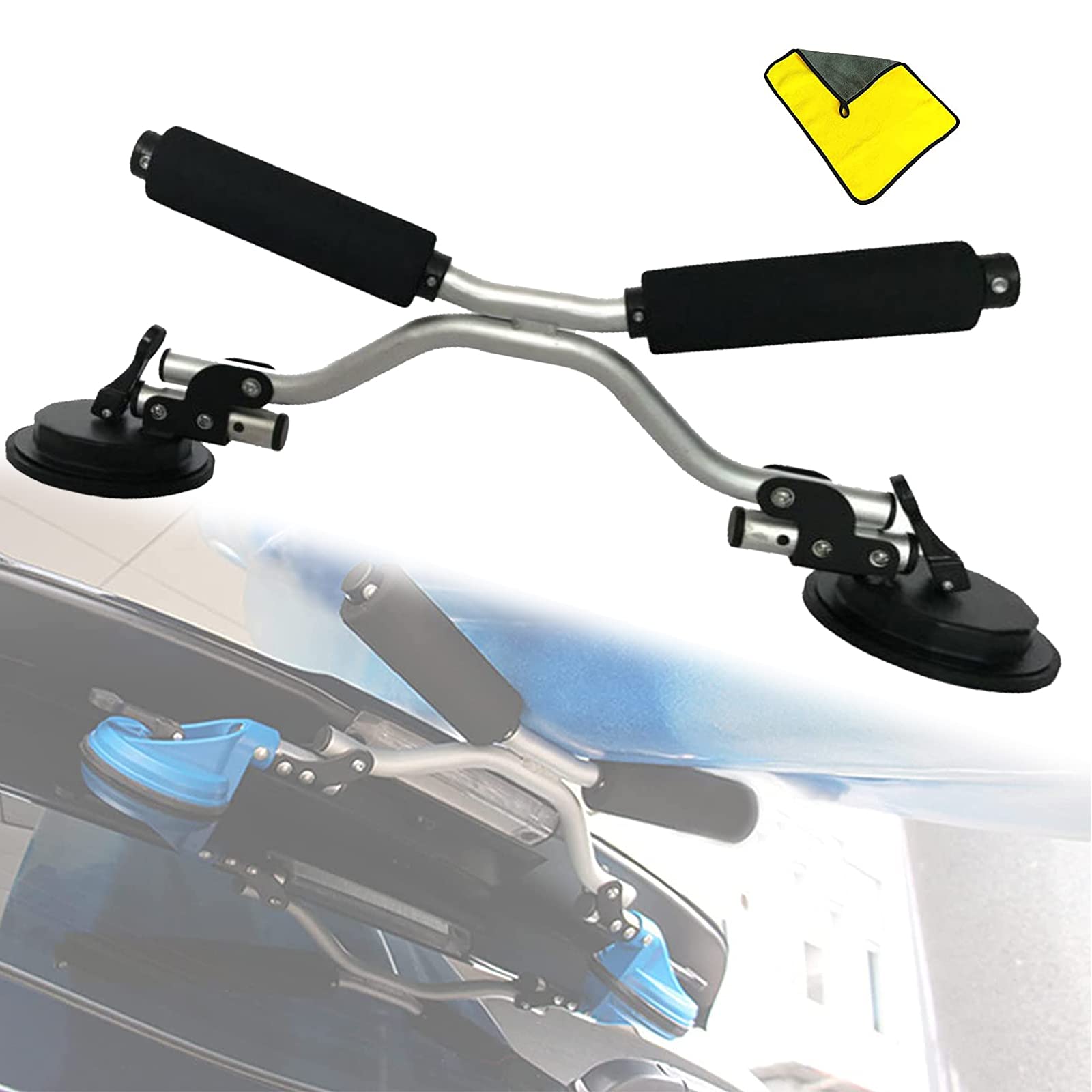 Caricatore a Rulli Kayak con Asciugamano Assorbente, Assistente Al Carico Kayak con Supporto per Ventose per Impieghi Gravosi, Accessori Kayak in Alluminio per Montaggio Rullo Sul Tetto Dell'auto