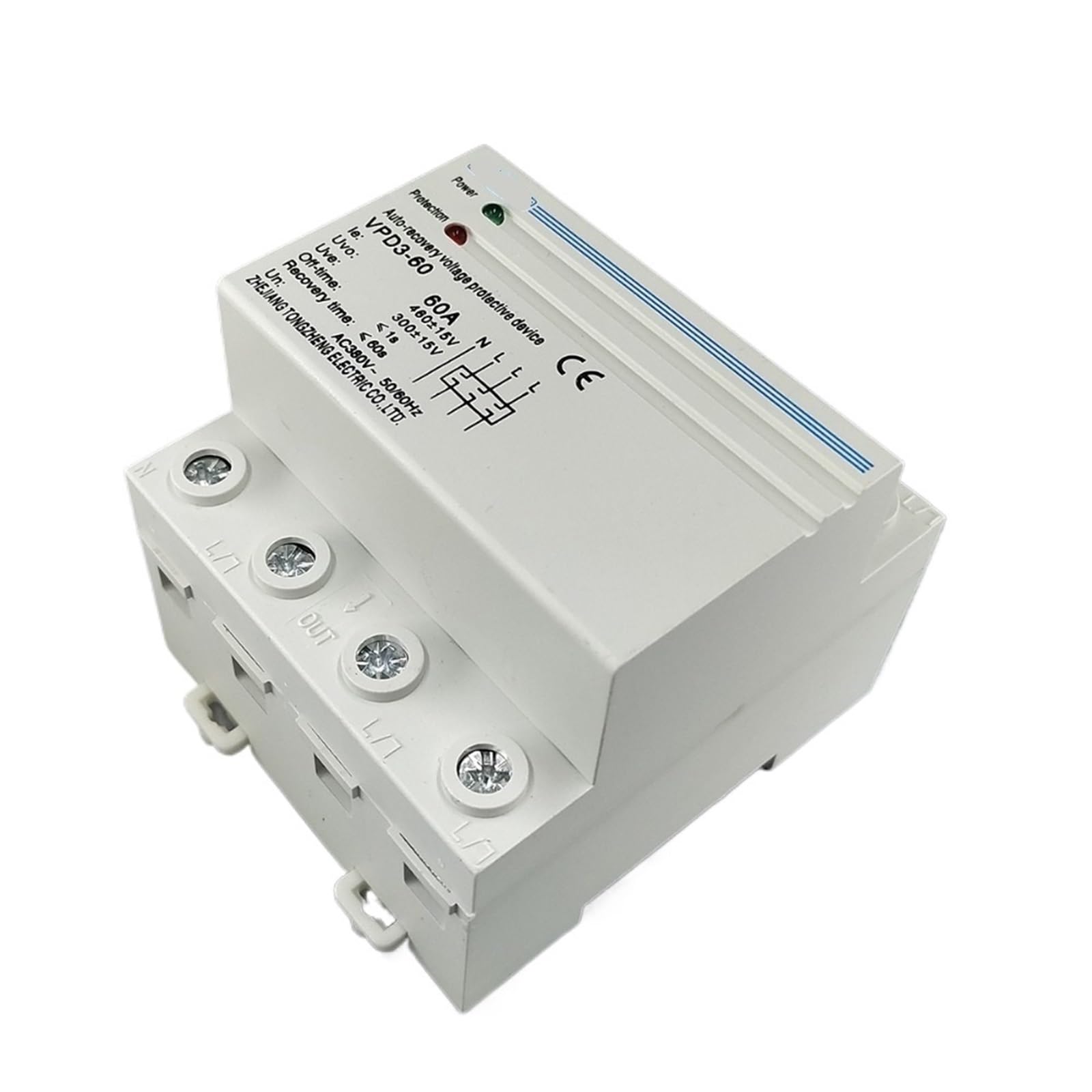 60A 380V ~ Rail Din triphasé à quatre fils, récupération automatique, reconnexion, surtension et sous-tension, relais de Protection, 1 pièces