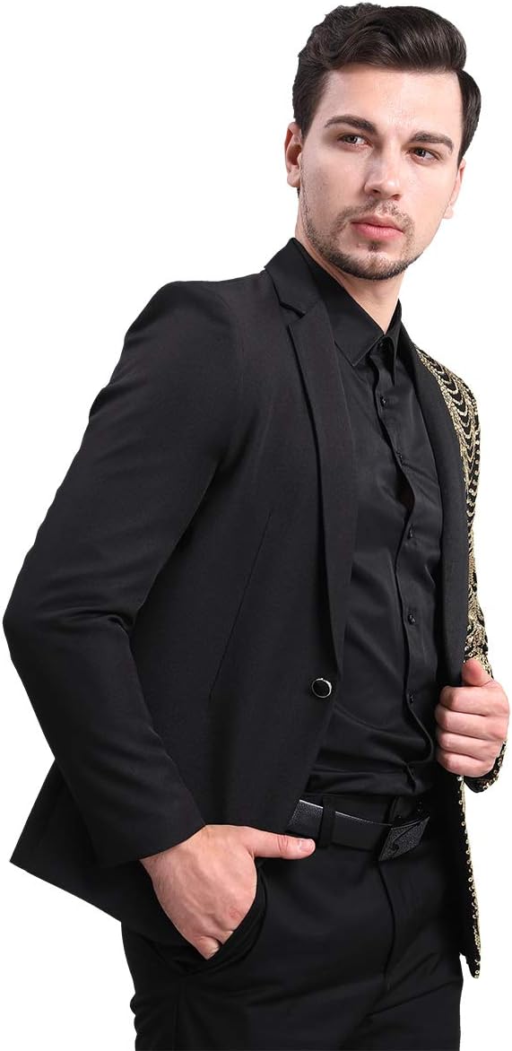 Cloudstyle Mens Stylish Dinner Tux Dress Blazer Slim Fit Gold Sequin Suit Jacket Sport Coat - Image 5