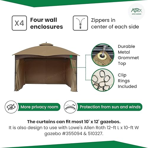 Miniatura 5 de APEX GARDEN Juego de cortinas universales de privacidad de 3 lados para asombrorefugio solarcenador de 10 x 12 pies (gris oscuro (solo 3 lados))