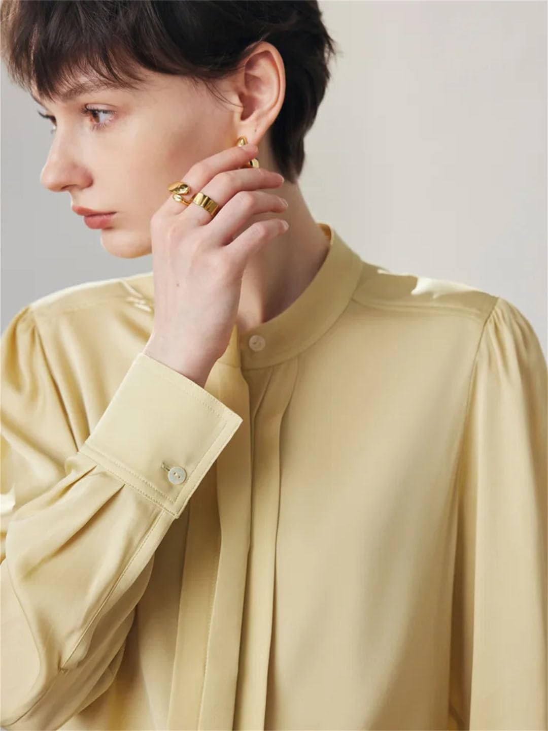 Camisas lisas para mujer, cuello alto, blusas elegantes para oficina