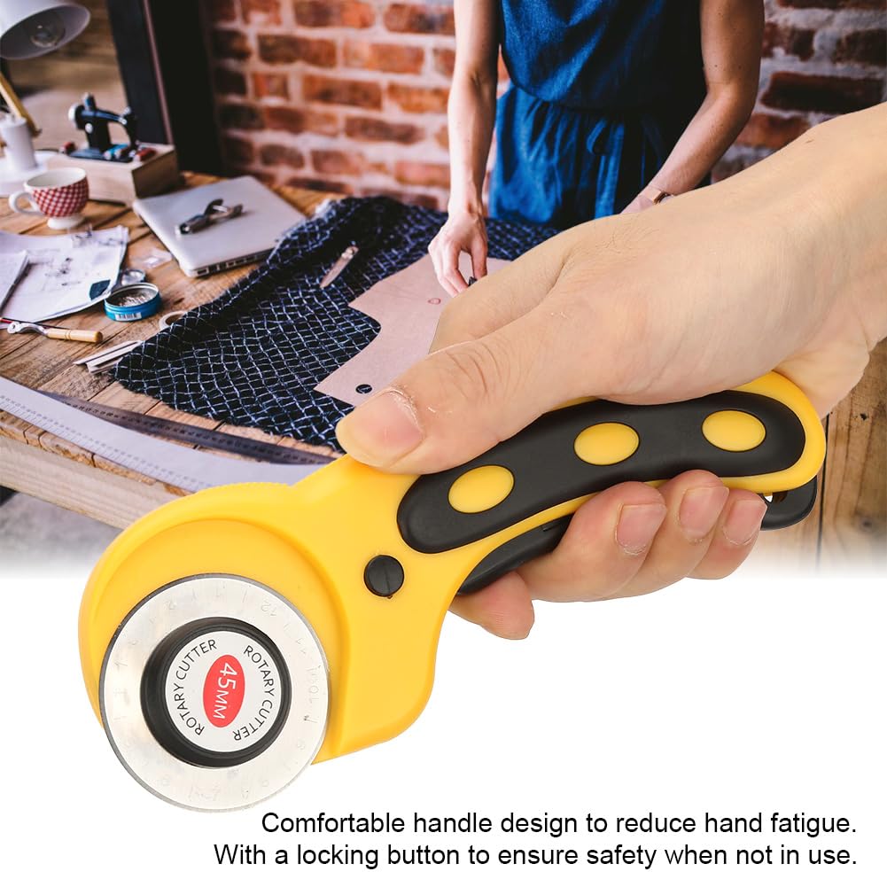 Rankomu Rotary Cutter, 45mm Rotary Cutter for Fabric, Rotary Fabric Cutter with Safety Lock, Included Extra 5 Pack 45mm Replacement Blades, Ergonomic Rotary Cutter Tool for Quilting Sewing Arts Crafts