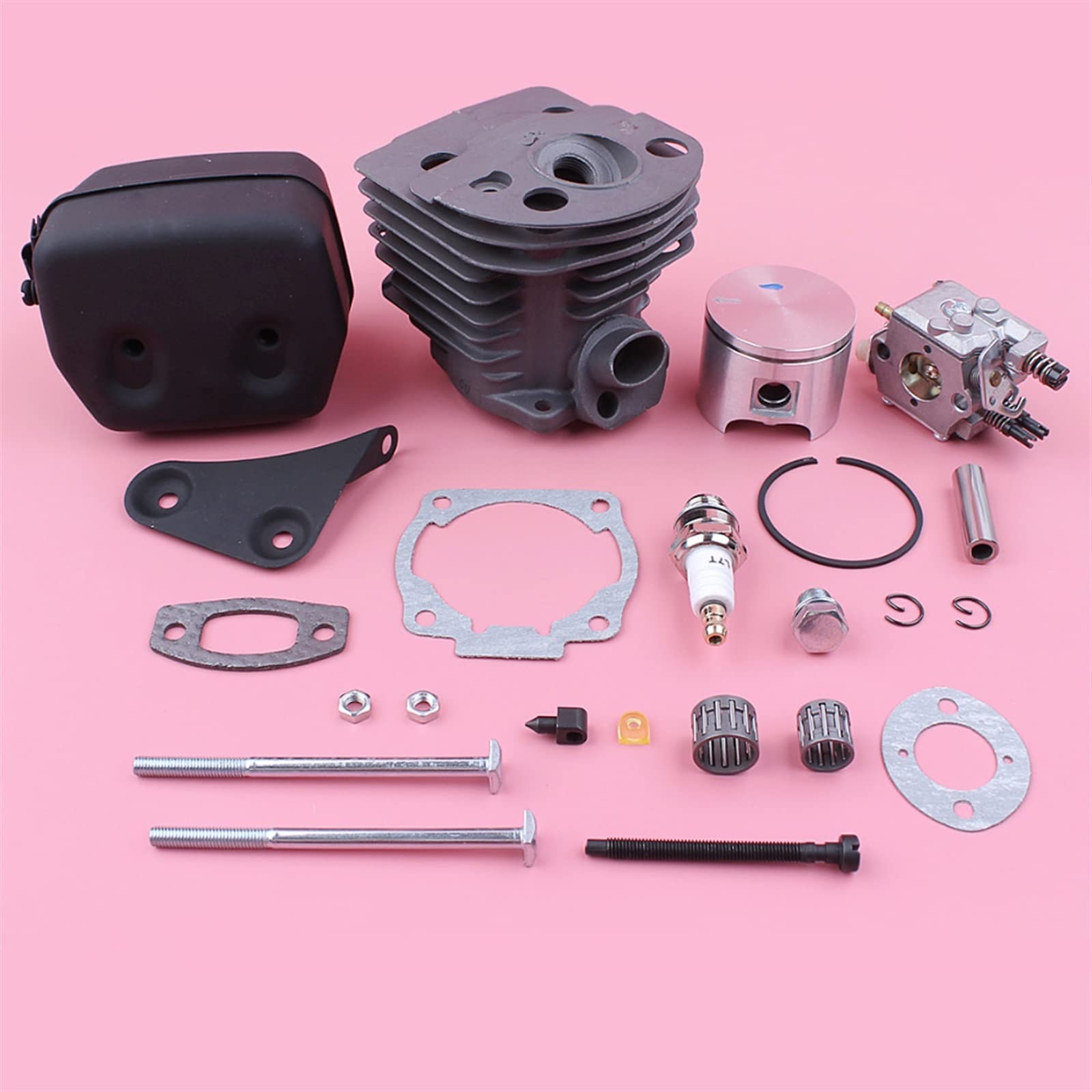 IWBR Kit de carburador de pistón de cilindro de 46mm apto for Husqvarna 55 51 soporte de silenciador de escape junta perno cojinete de aguja motosierra pieza de repuesto