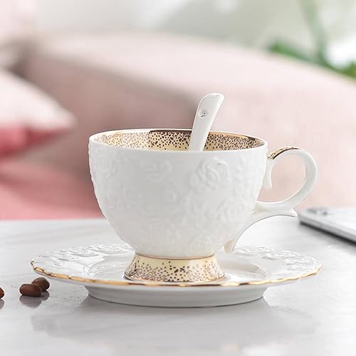 Miniatura 7 de IZORKY Taza de agua de cerámica para el hogar juego de regalo de taza de té y platillo europeo de porcelana de hueso té británico taza de té y