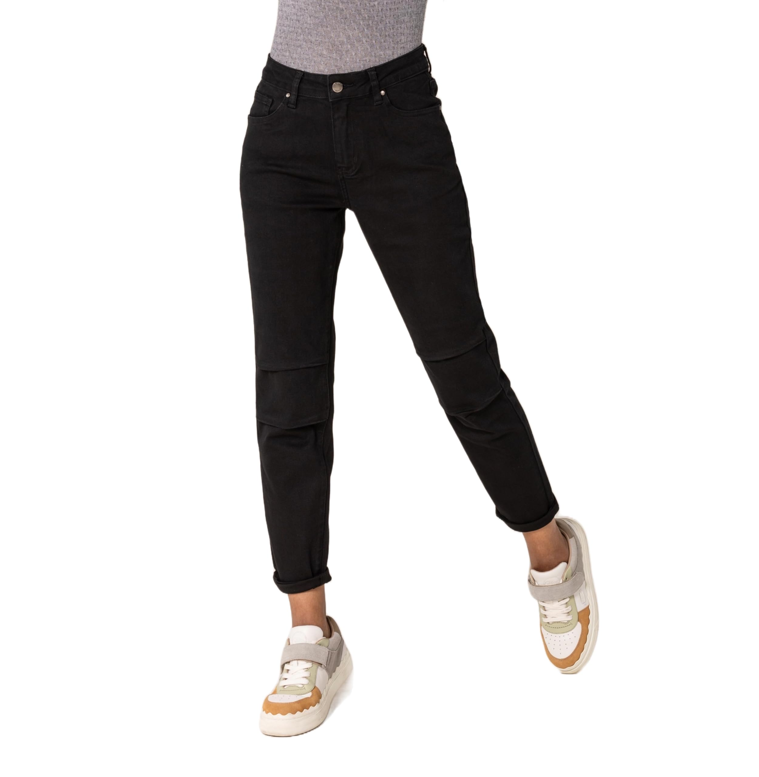 Nina Carter Damen Boyfriend Jeans High Waist MOM Jeans Parachute Style Used-Look Waschungseffekt, Schwarz (Q1892-8), XS