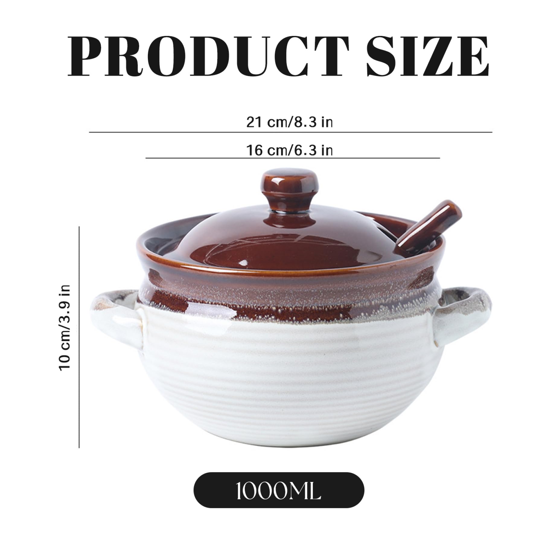 Ciotole per zuppa con manici, cocci per zuppa di cipolle francese, ciotole per cipolla francese in ceramica da 1000 ml con manici, per servire in forno per peperoncino, stufato di manzo, cereali, tor