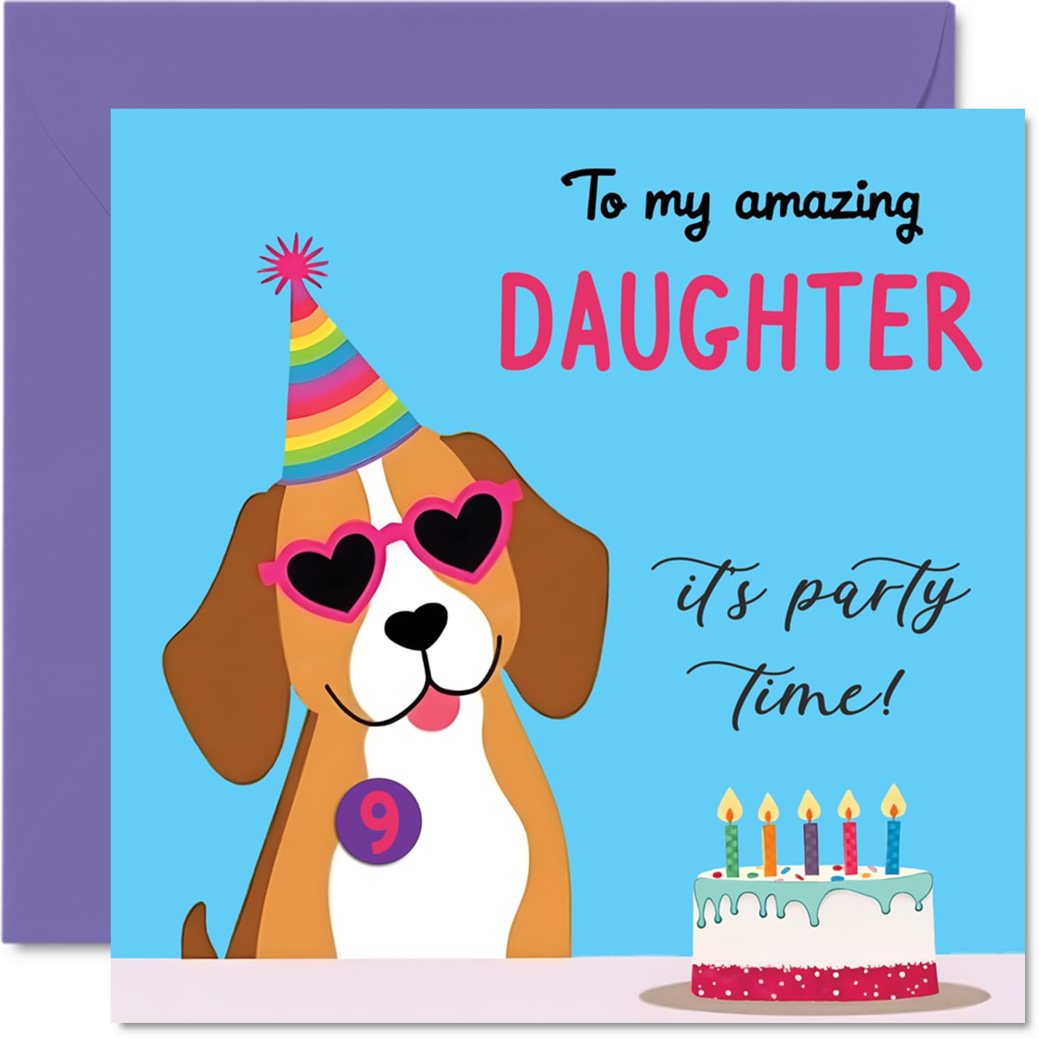 9th Birthday Cards for Girls - Doggy Party - Happy Birthday Card for 9 Year Old Girl Goddaughter Sister Step Daughter Granddaughter, 145mm Bday Greeting Cards