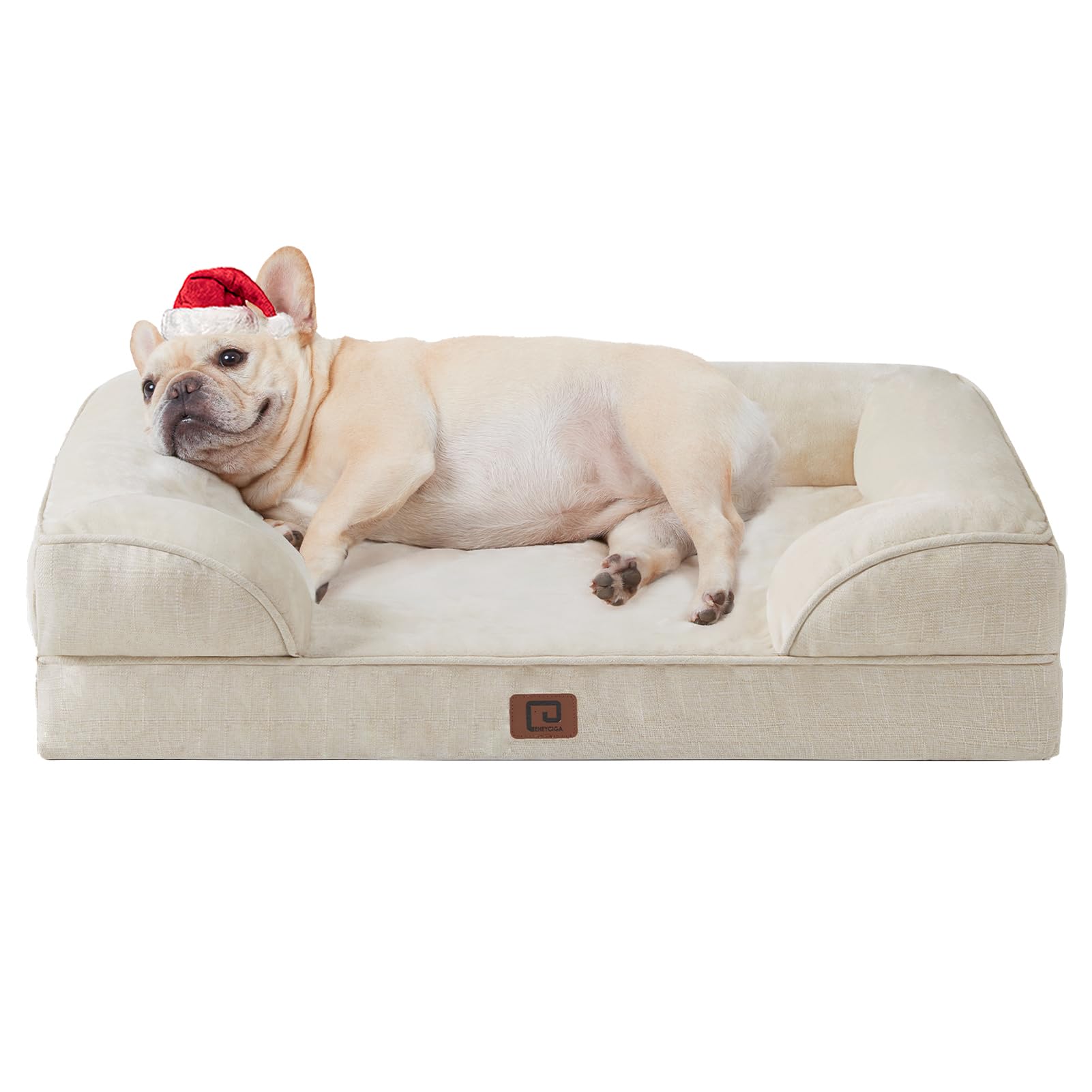 EHEYCIGA Orthopedic Dog Bed for Small and Medium Dogs, Waterproof Memory Foam With Sides, Non-Slip Bottom, Egg-Crate Foam, Washable Removable Cover, Beige