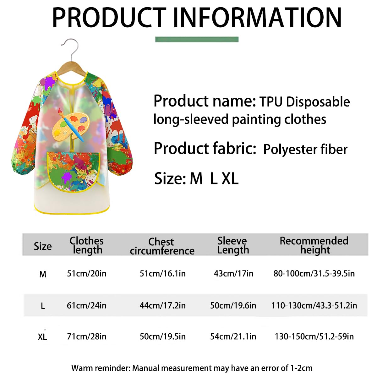LXOrdora Kids Art Apron Waterproof Smock Long Sleeved Graffiti M, Fit Height 80-100cm - Image 3