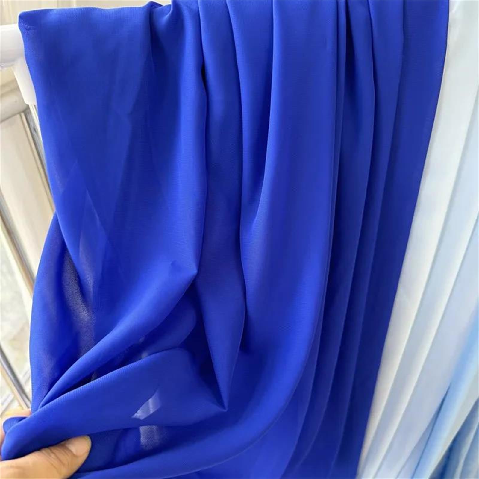 Tela de gasa plisada con perlas, Tela de gasa poliéster Multicolor, 150cm, costura vestidos, cortinas, bricolaje, varios tamaños(Blue,3Yards)