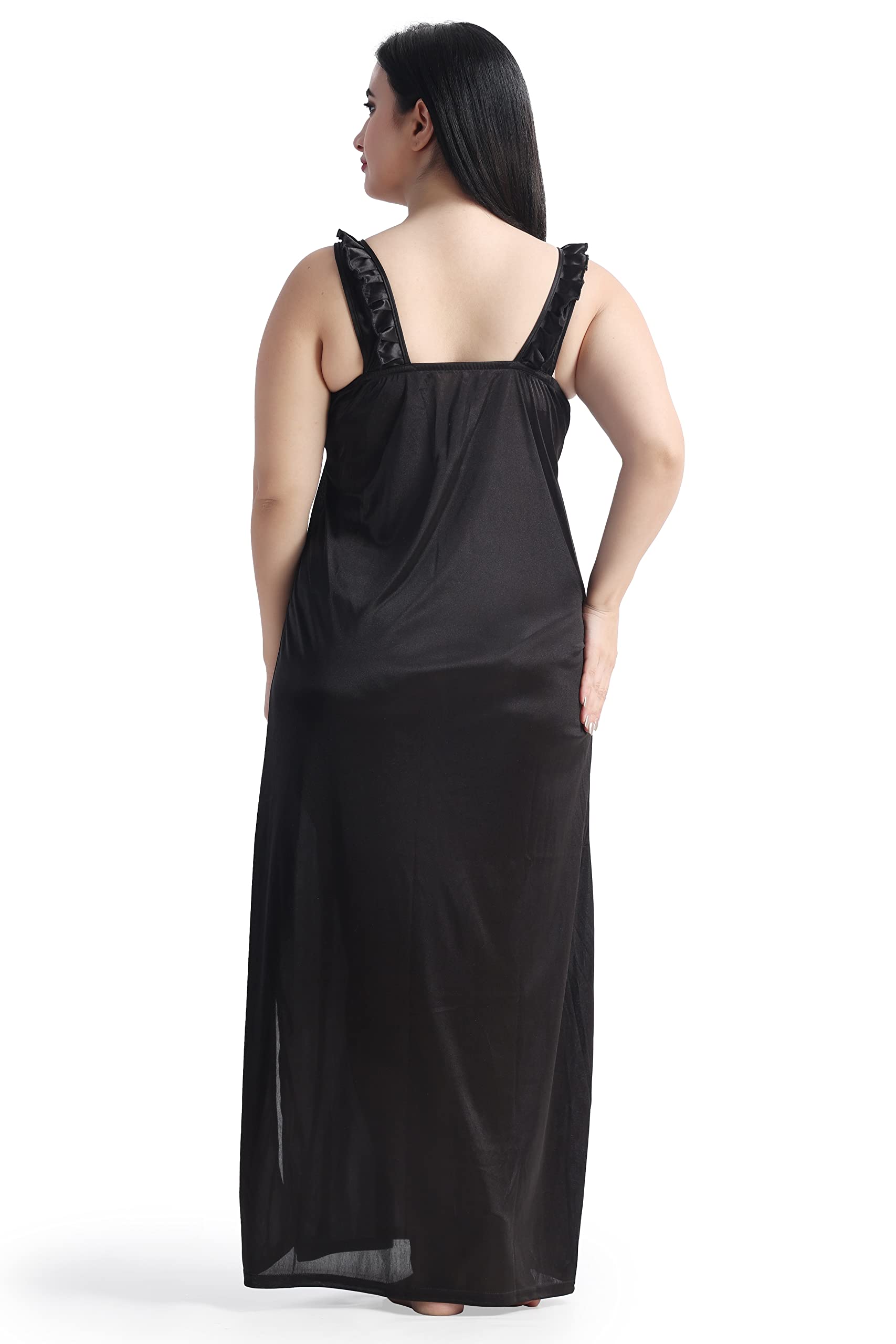 Night Keys Women Nighty with Robe Free Honeymoon Two Piecs Nighty Set (Black, Size XXL) - Image 3 thumbnail
