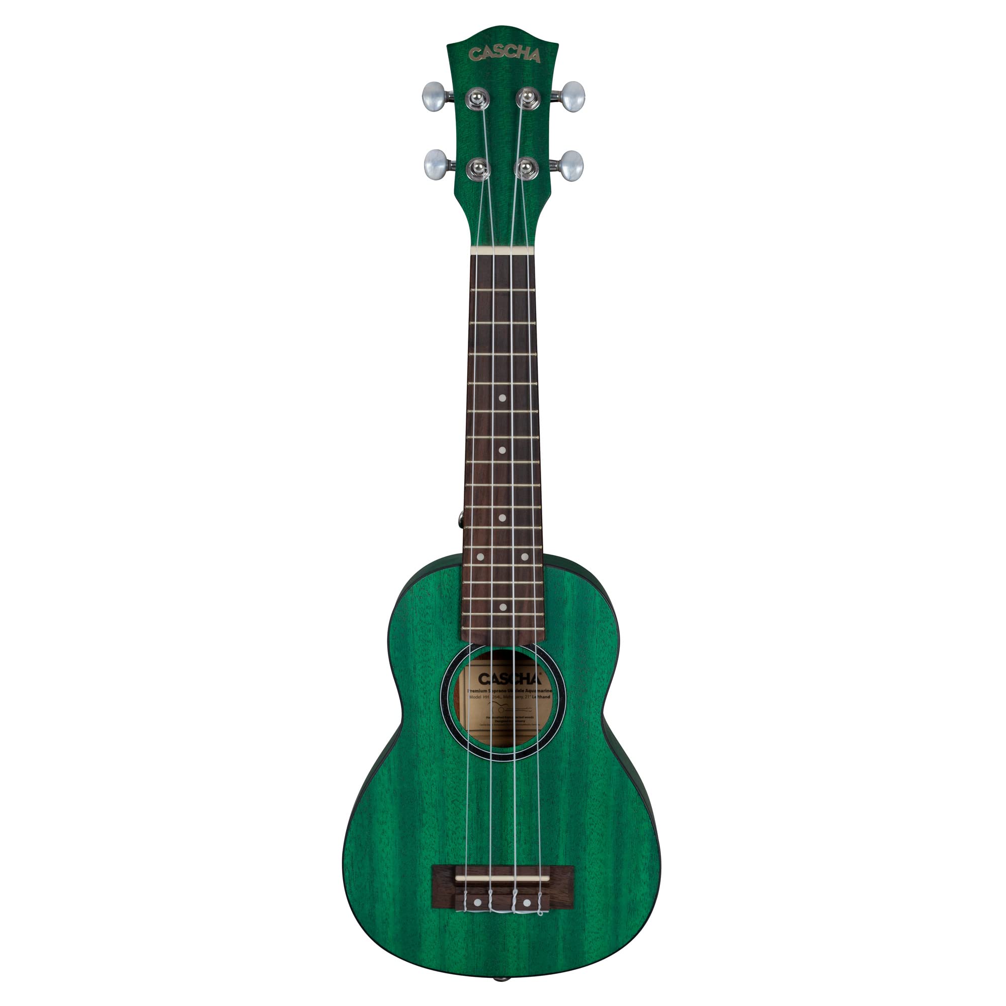 CASCHA Sopran Linkshänder Ukulele Aquamarine Mahagoni I Starter Kit 3 farbige Plektren Tasche Gigbag I Premium I Kleine Hawaii Gitarre für Anfänger Fortgeschrittene