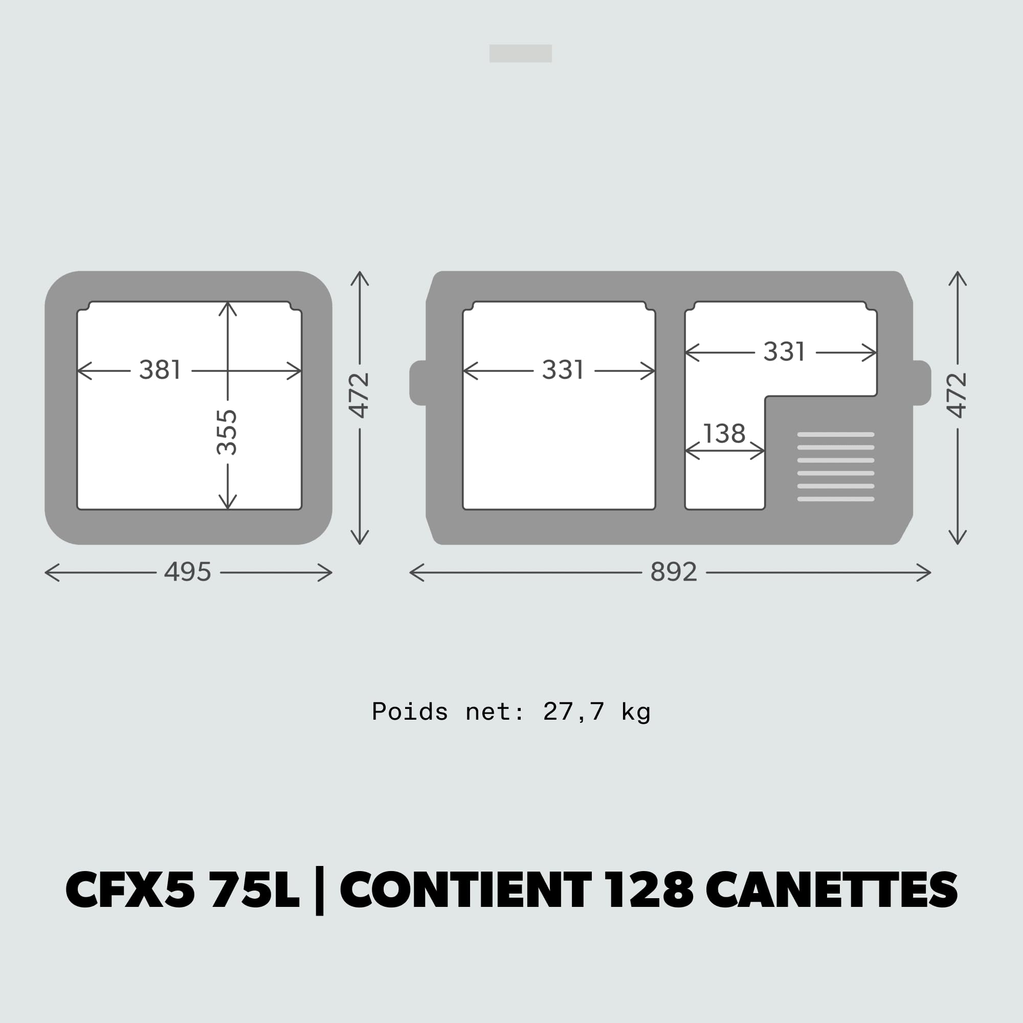 Dometic CFX5 75DZ - Glacière à Compression 75L - Deux Compartiments – 12V/24V Allume-cigare 110V/240V Secteur - Glacière Électrique Voiture, Camping