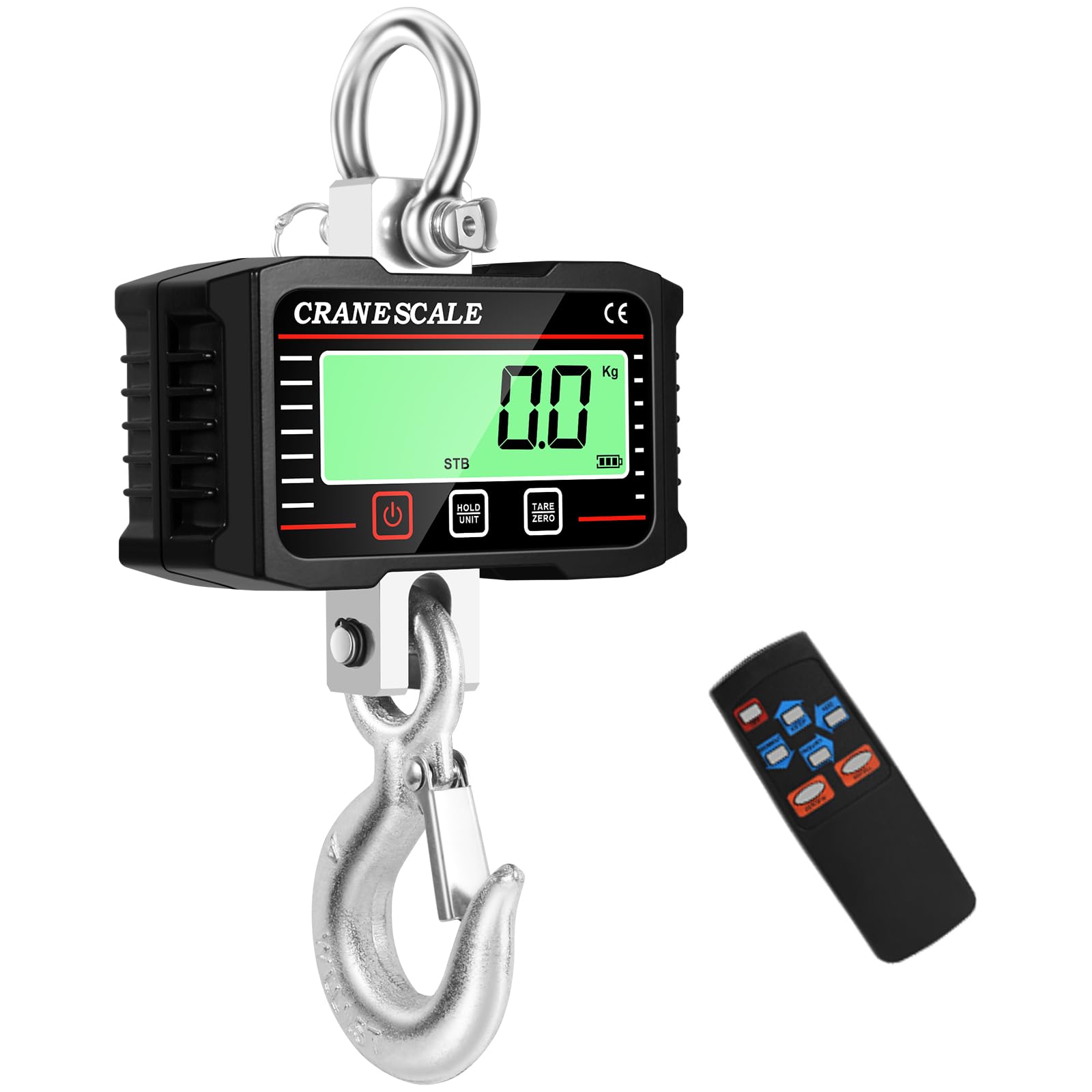 Báscula colgante 2000kg 4400lbs con Control Remoto, Báscula de grúa digital con sensor preciso y pantalla LCD, Báscula Colgante Industrial Escala Electrónica Báscula Gancho Dinamometro (Negro)