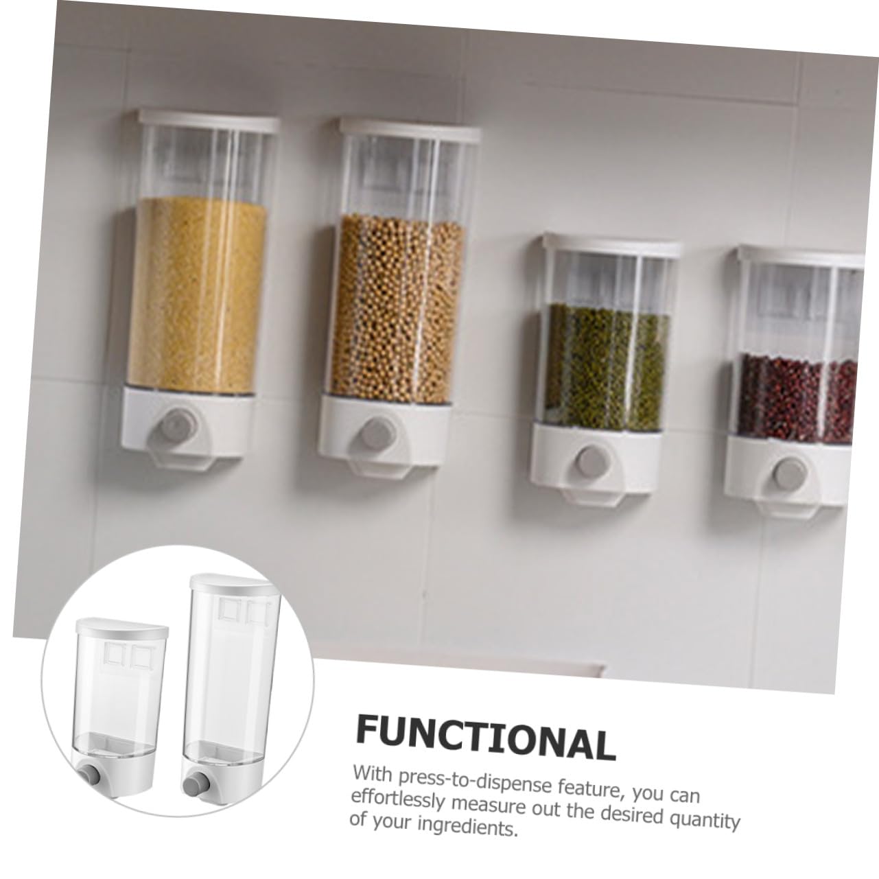 Gatuida Tarro de Almacenamiento de Granos 2piezas Abs 1, 5l y 1l | Montaje en Pared, Cierre Hermético y Acceso Fácil, Organización de Despensa, Formato para Harina, Cereales y Arroz