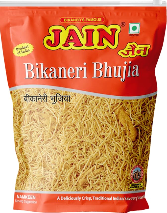 Image of JAIN Bikaneri Bhujia, Size - 1Kg, Asli Bikaneri, Handmade, No Palm Oil, Zipper Pack