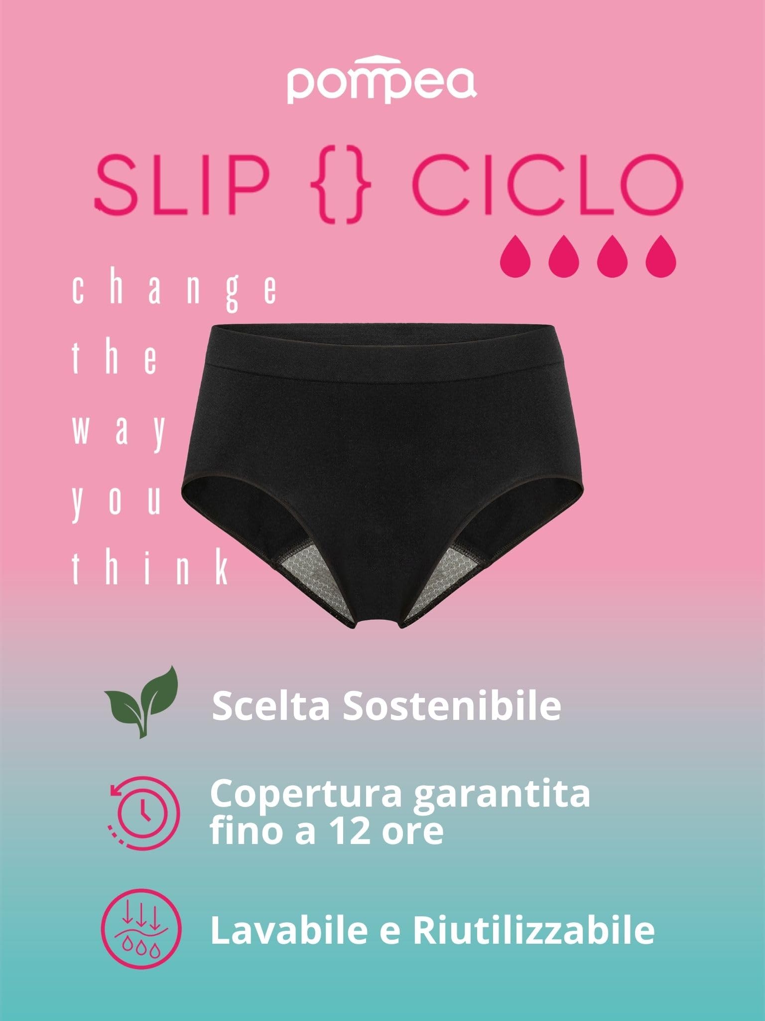 POMPEA Mutande Assorbenti Donna, Slip Mestruale Senza Cuciture, Lavabile e Riutilizzabile