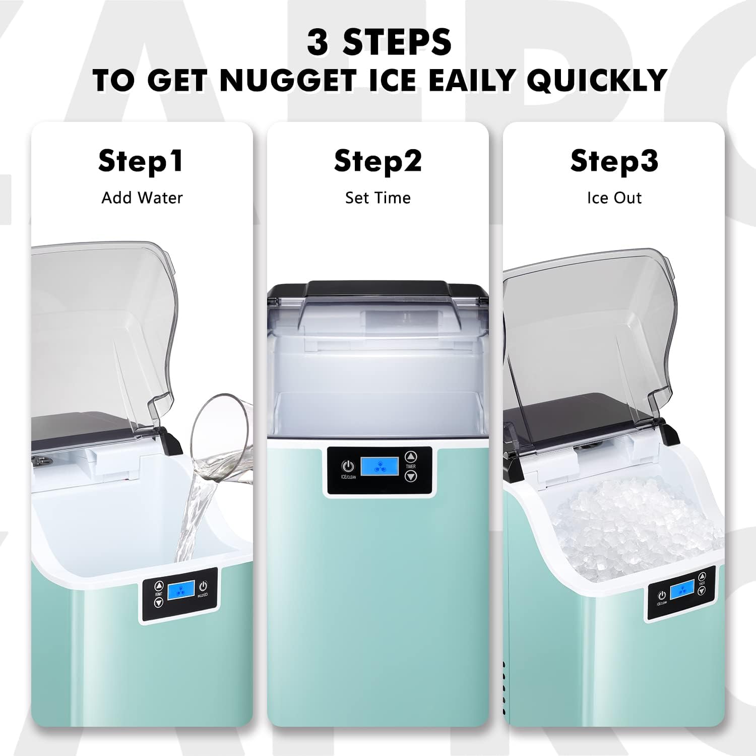 Nugget Ice Maker Countertop Ice Machine Pellet Ice Portable Self-Cleaning Compact Ice Machine, 44lbs/24h With Ice Scoop And Ice Basket For Kitchen/Office/Bar/Party(Green) on Fridge.com - View 6