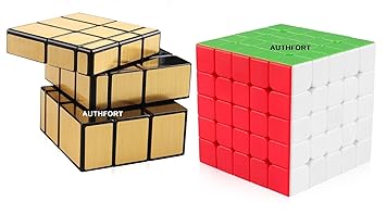 Gold Mirror Stickered & 5 x 5 High Speed Stickerless Cube Combo Pack of 2 (2 Pieces)