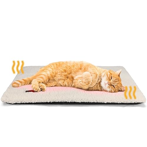 Self Warming Cat Bed Self Heating Cat Dog Mat 24 x 18 inch Extra Warm Thermal Pet Pad for Indoor Outdoor Pets with Removable Cover Non-Slip Bottom Washable Non Electric - 24.0"L x 18.0"W x 1.0"Th - Beige