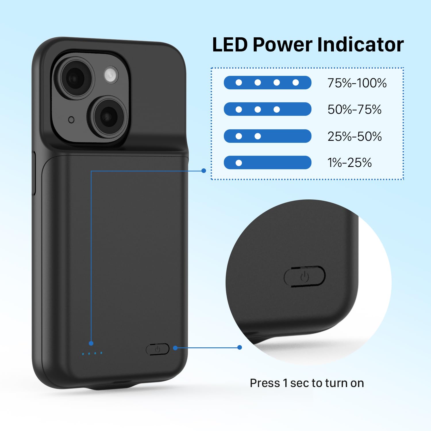 Akkuhülle für iPhone 15, [ 6800mAh ] Zusatzakku Ladehülle Akku hülle Handyhülle,wiederaufladbare Powerbank Akku Hülle kompatibel für iPhone 15 (6.1 Zoll) (Schwarz)