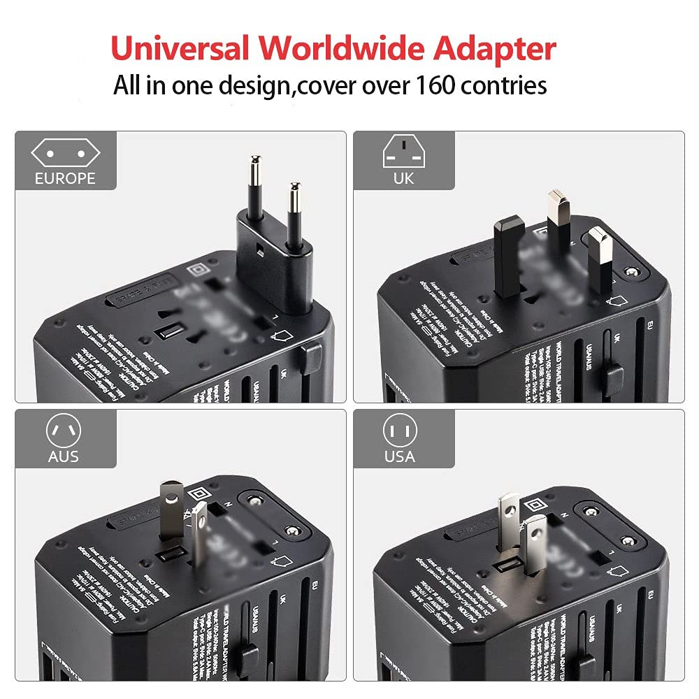 Adattatore di alimentazione universale in tutto il Adattatore di viaggio Adattatore universale internazionale All-in-one con 5 USB Caricabatteria da muro in tutto il mondo per UK / EU / STATI UNITI /