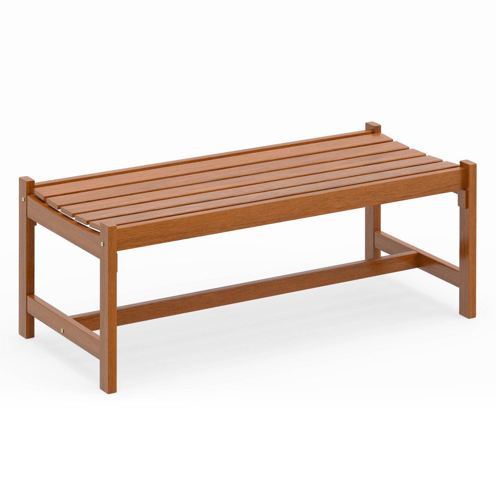 COSTWAY Wooden Garden Bench, 2 Seater Outdoor Bench with Slatted Curved Seat, Farmhouse Backless Small Bench Chair Leisure Porch Seating (1)