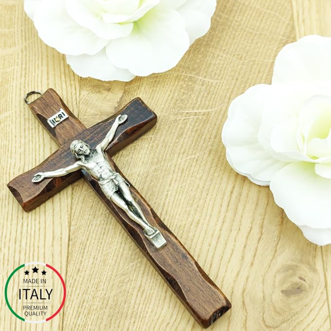 Crocifisso Da Parete Legno Piccolo Da Muro Parete Cristo Placcato Argento 708996