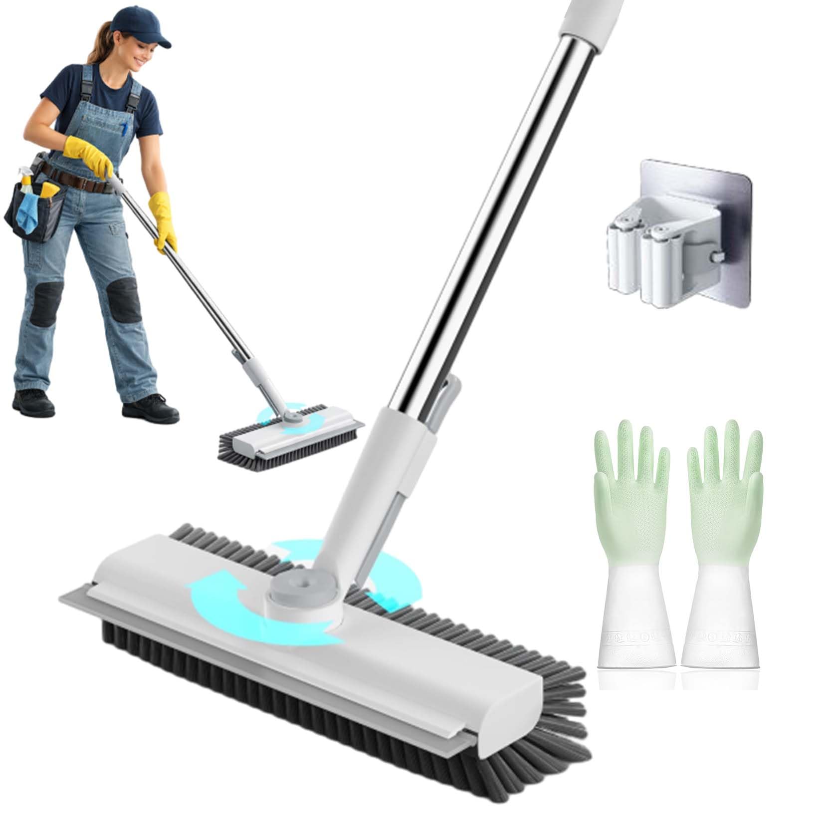 Ultimate - Cepillo de limpieza 3 en 1 para una limpieza sin esfuerzo, cepillo de limpieza de suelo con mango largo, cepillo ajustable 3 en 1, estropajo de suelo resistente para limpiar baño, bañera
