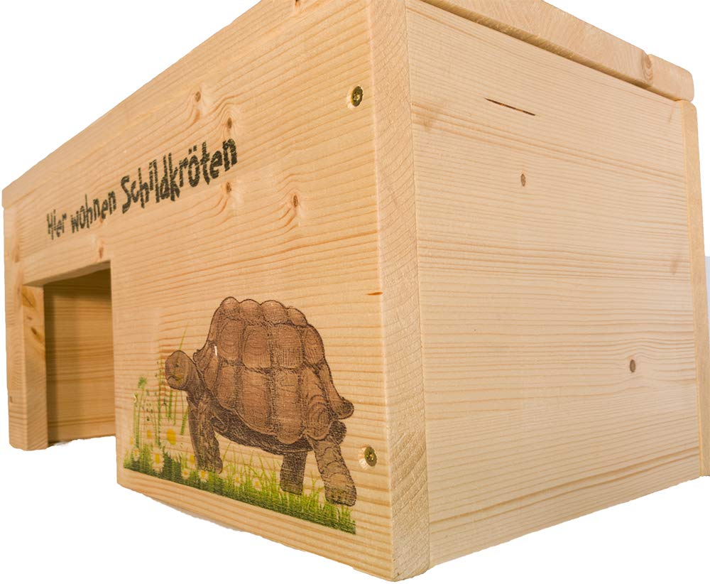 Schildkrötenhaus M Terrarium Schutzhaus mit Motiven, Holzlasur & Aufklappbar