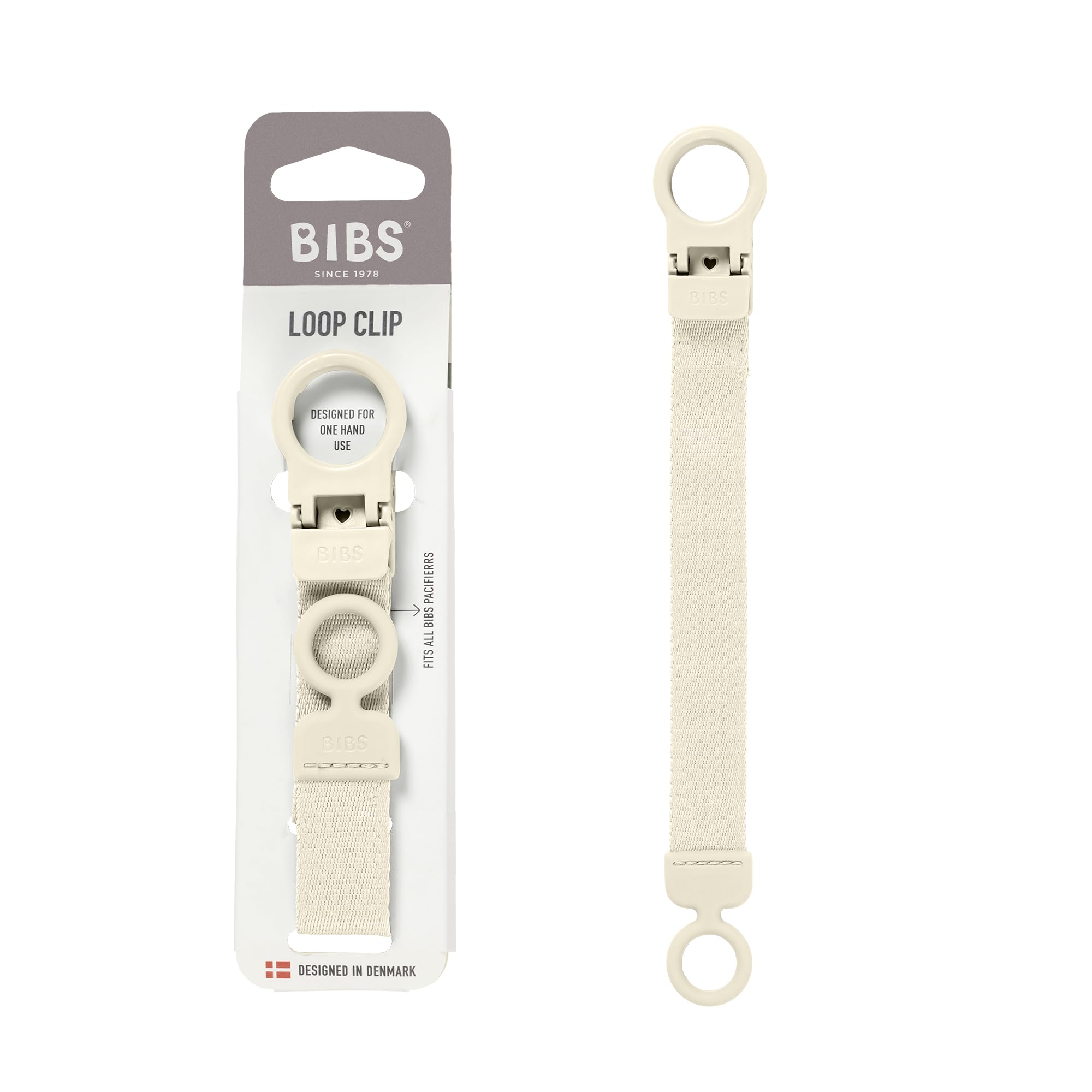BIBS Loop Schnullerkette – Schnullerband mit Silikon - Für Babys ab 0 Jahren - Praktische Einhandbedienung - Kompatibel mit BIBS Schnullern & Anderen Marken - Maschinenwaschbar, BPA-Frei - Ivory