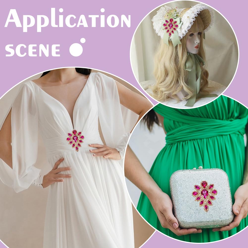 FINGERINSPIRE 4 Stück Tropfen Strass Applikation Rosa Blumen Kristall Applikation DIY Dekorationsflicken Damenmode Für Braut Hochzeitskleid Kleidungsdekoration Geeignet Zum Nähen Und Kleben