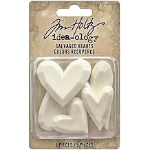 Tim Holtz Idea-Ology Salvaged Hearts TH94380 | Constructed of resin | Range from 1-1/2 in Diameter | Cover with Foundry Wax | Resin Construction | 5 Pieces
