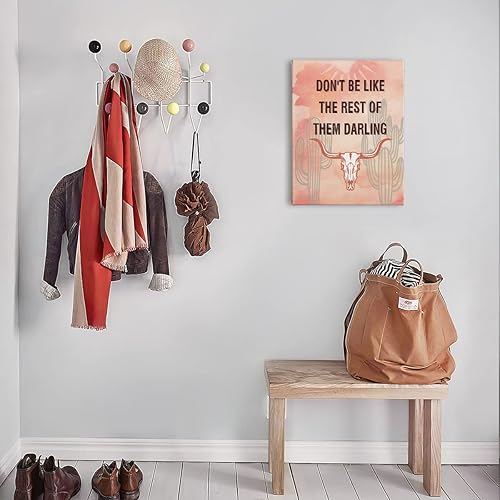Miniatura 3 de PHAMTE Póster de pared con frase inspiradora «Don't be like the rest of them darling», póster de calavera de toro bohemio occidental con diseño de