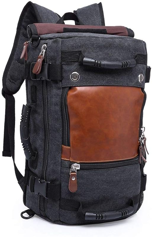 Mochila de Lona e Couro Multifuncional Impermeável para Camping em oferta na Shopee Mochila de Lona e Couro Multifuncional Impermeável para Camping em oferta na Shopee