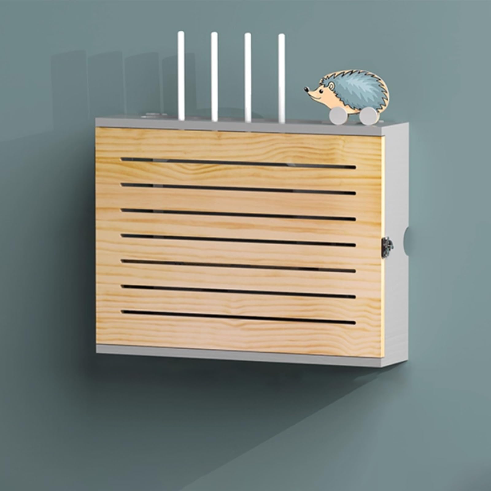 Naścienny pojemnik do przechowywania routera WiFi, bez dziurkowania, pokrowiec na modem i kable, brązowy/szary, 16.6in / 42,4 cm, schludne rozwiązanie do domu i biura