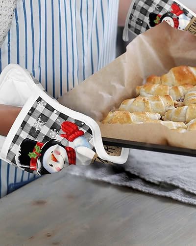 Miniatura 6 de Snowman Plaid Black 2Pcs Pot Holders for Kitchen,Non Slip & Heat Insulation Terry Cloth Potholder Set with Pocket,Thick Hot Pad Oven Mitts Trivet