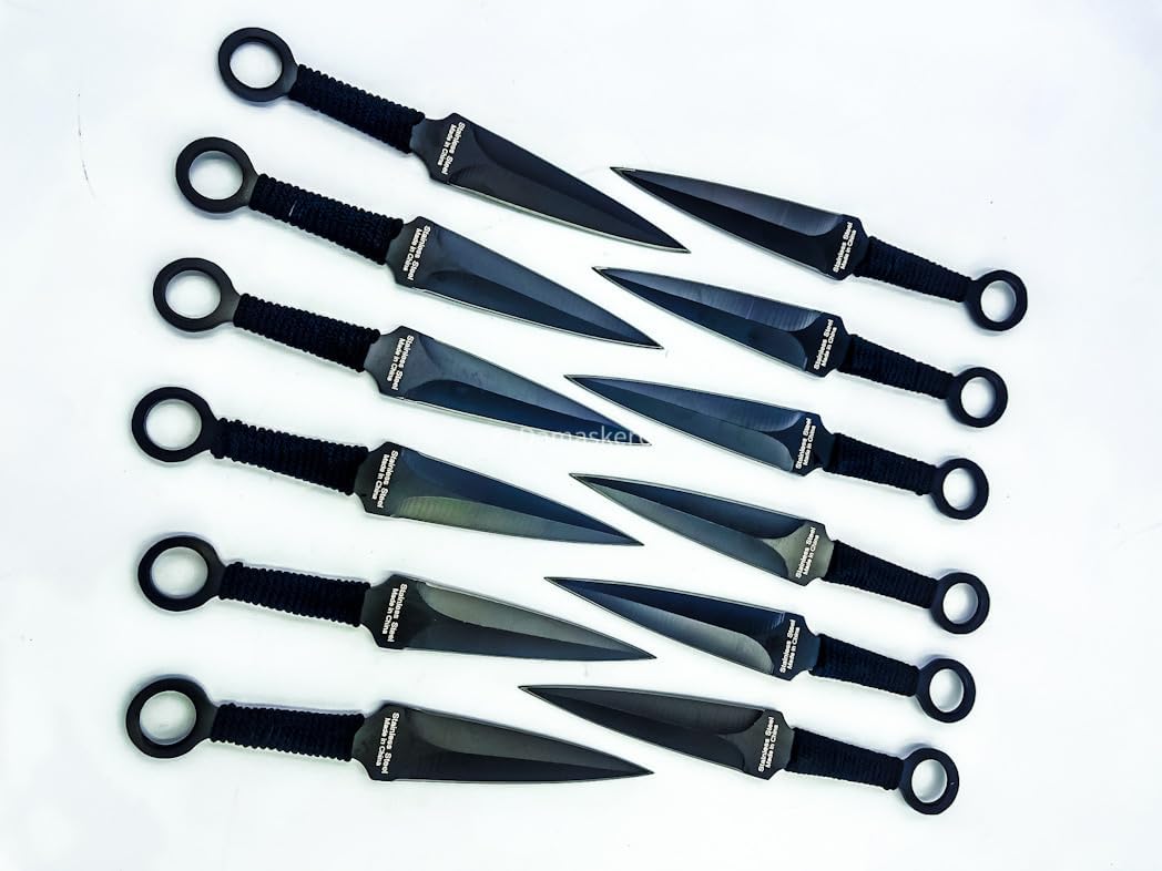 12pc Full Tang Knife Set with Carrying Pouch Ninja Camping & Hiking Outdoor Perfect Balanced Knives