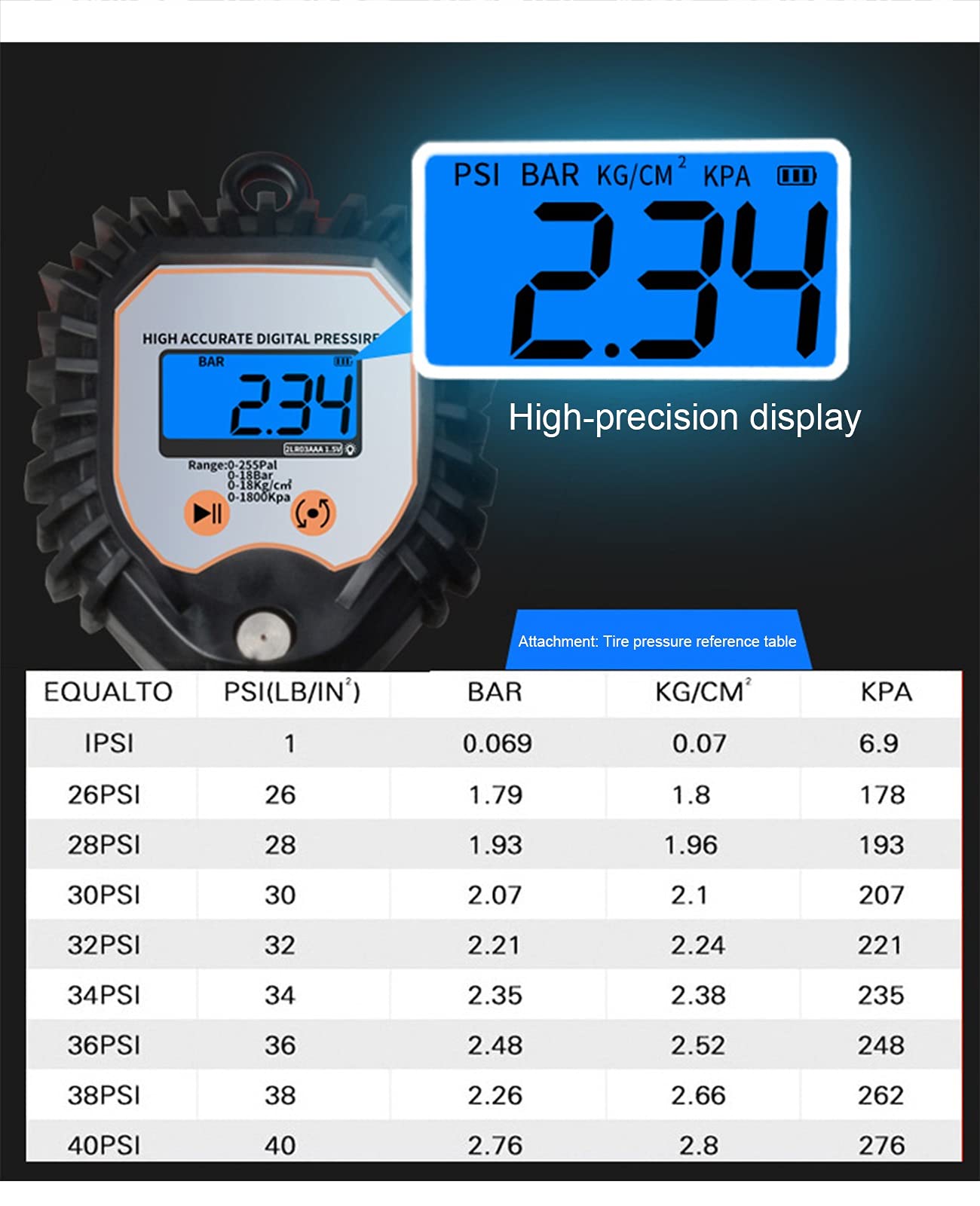 AGAATI Manómetro de neumáticos, manómetro Digital de Alta precisión, inflador de neumáticos con manómetro, Pantalla LCD Digital, para Coche, Motocicleta, Bicicleta (tamaño: B) (B)