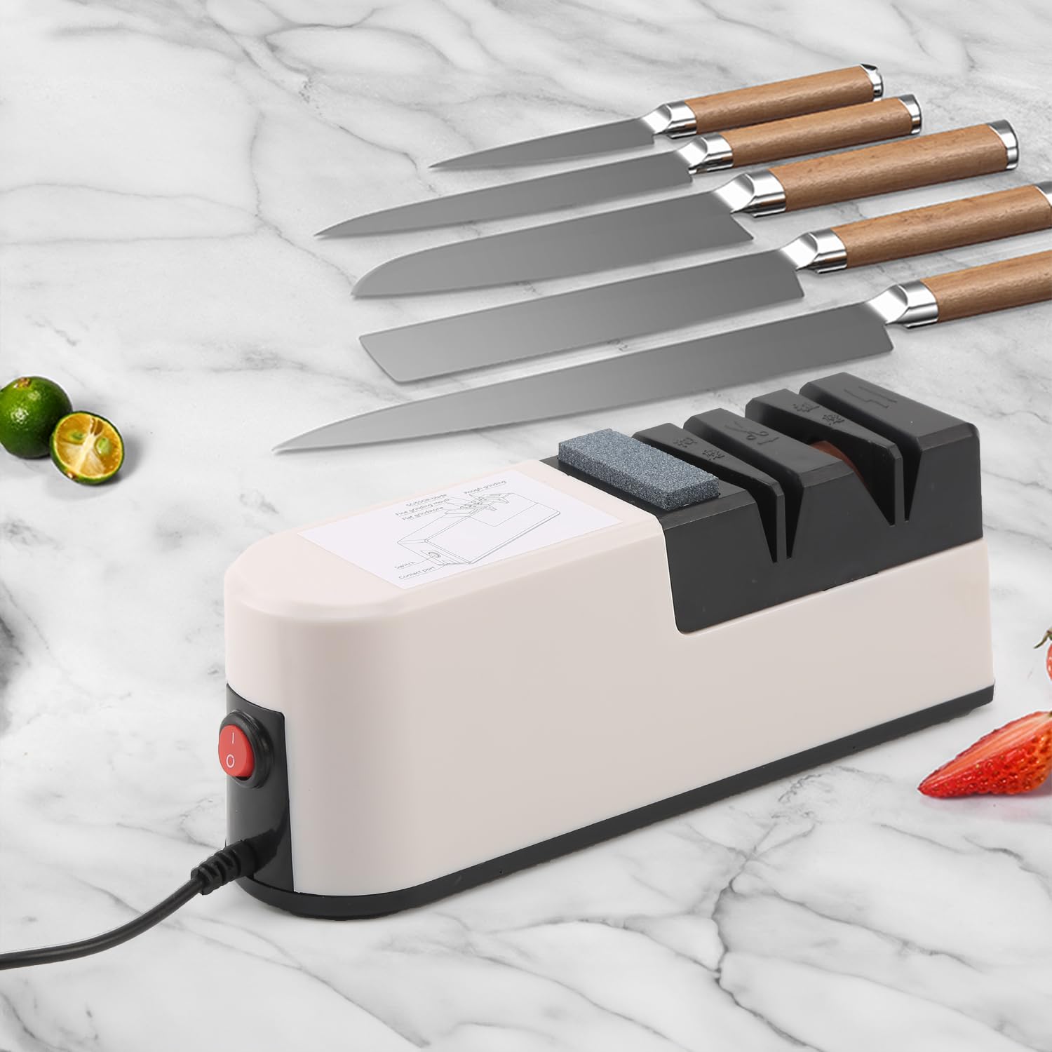 Aiguiseur de couteaux électrique 2 étapes Aiguiseur de couteaux électrique Aiguiseur de couteaux ergonomique Diamant professionnel pour un aiguisage fin et céramique spéciale pour un aiguisage précis