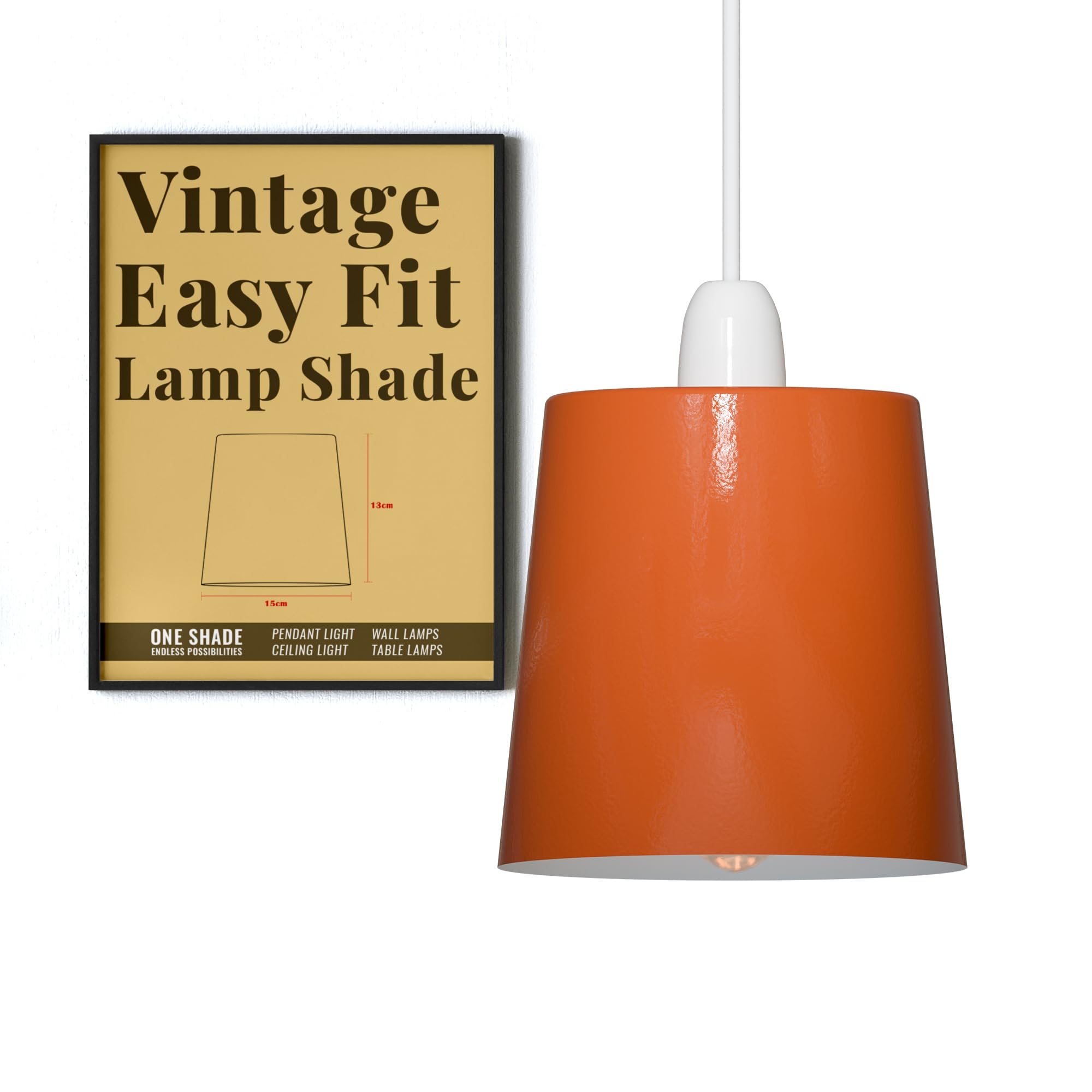 LEDSONE Modern Small Light Shades，Replacement Easy Fit Vintage Non Electric Metal 12cm Lamp Industrial Retro Ceiling Pendant Lighting，Table Lamp，Wall Sconce Living Room，Bedroom (Orange) (LSCP150)