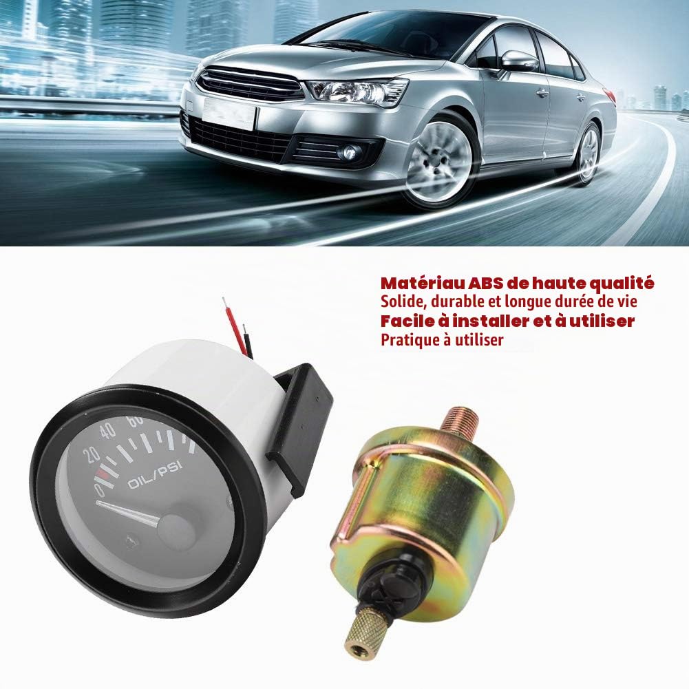 Indicateur de Pression d'Huile Électromagnétique Universel pour Voiture 52mm/2in 12V