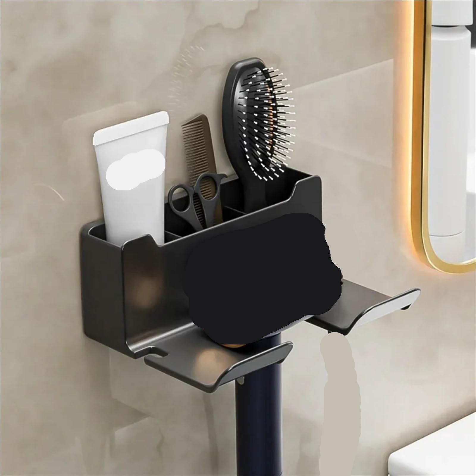 Haartrockner Halter Wand Trockner Wiege Glätteisen Ständer Organizer Box Wc Gebläse Regal Bad Zubehör für Hotel Wohnzimmer(Gray)