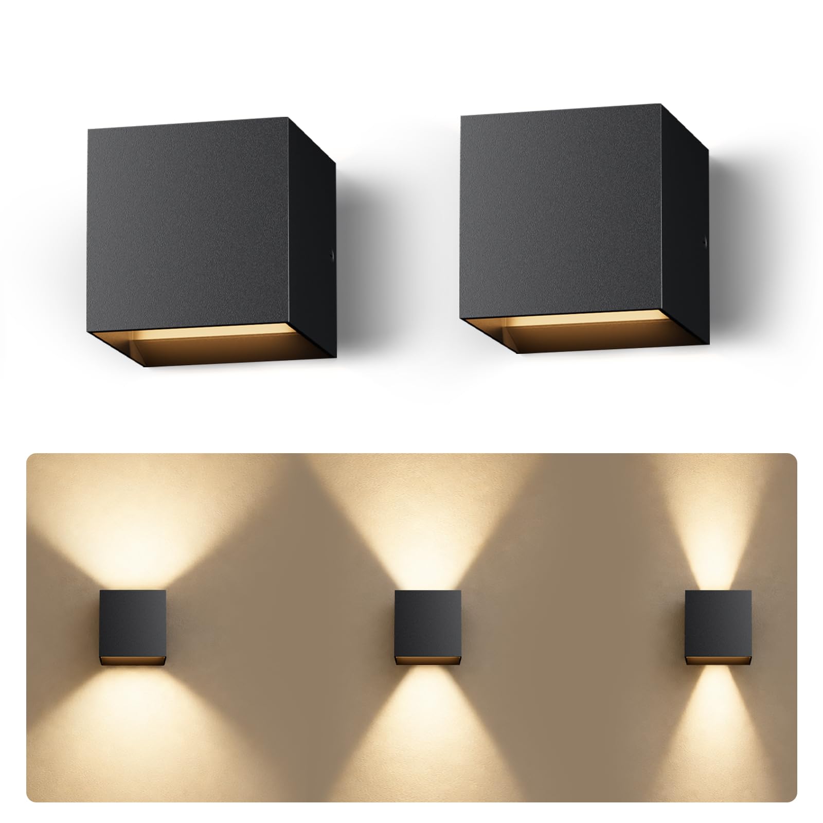 Lampe Murale Avec Ampoule LED G9 3000K Éclairage Mural Extérieur 2PCS Noir