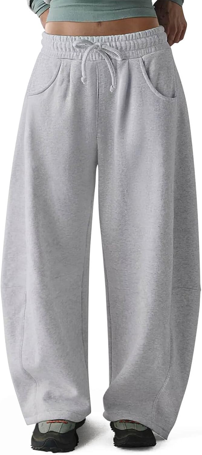 HeSaYep Women's Fleece Lined Sweatpants Barrel Leg Baggy Sweat Pants Winter Thermal Cotton Pants with Pockets