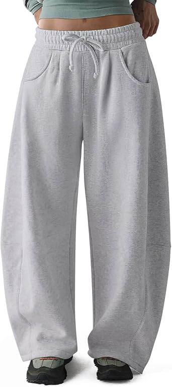 HeSaYep Womens Barrel Leg Sweatpants Baggy Fleece Lined Sweat Pants